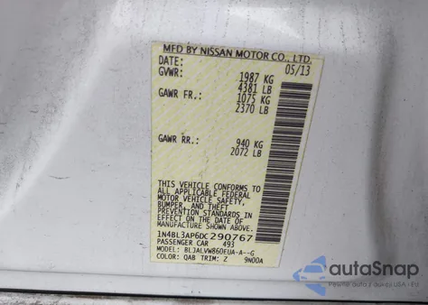 2013 Nissan Altima 3.5 Sl z USA, uszkodzony, nr VIN 1N4BL3AP6DC290767